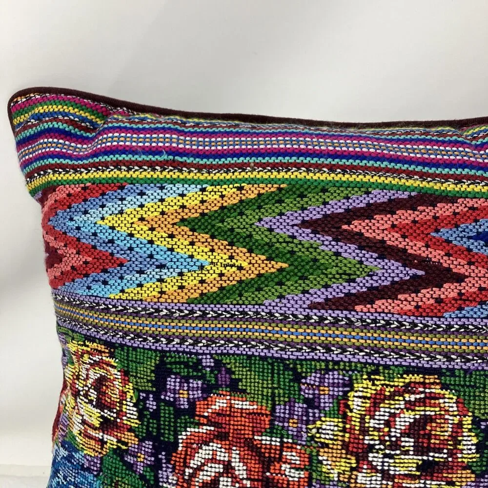 Floral Needlepoint Throw Pillow Rose Zig Zag Stripe cottagecore grannycore VTG